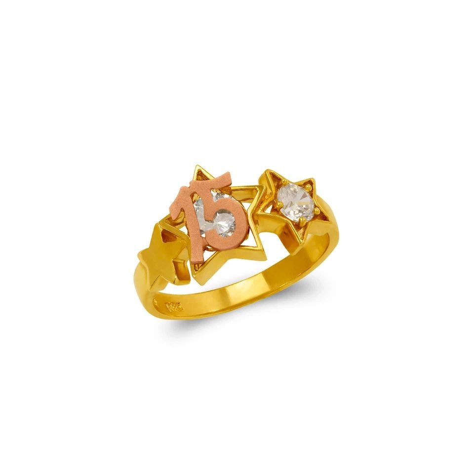 NEW 14K TWO TONE GOLD 15 ANOS STAR RING (1 of 1)