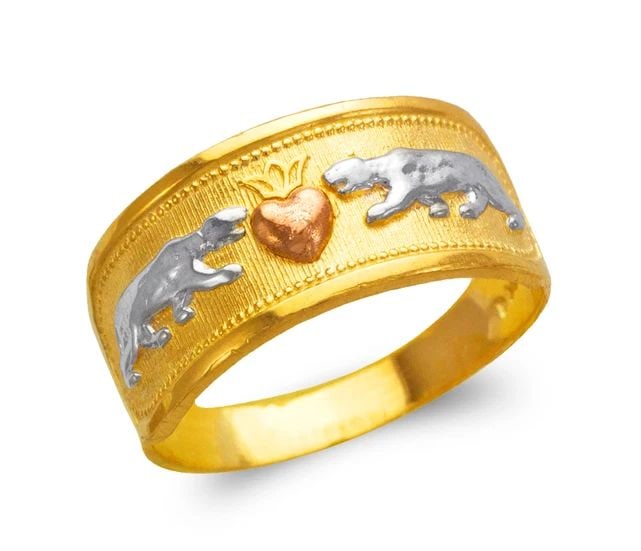 NEW 14K TRICOLOR GOLD LADIES HEART AND PANTHERS FILIGREE RING (1 of 2)