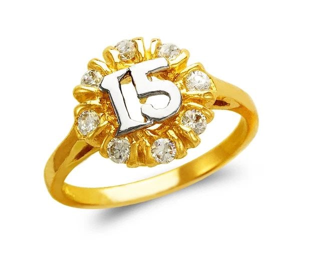 NEW 14K TWO TONE GOLD LADIES 15 ANOS RING: NEW 14K TWO TONE GOLD LADIES 15 ANOS RING LADIES 15 ANOS RING NEW 14K TWO TONE GOLD Apx. WIDTH: 12mm Apx. WEIGHT: 3.6g