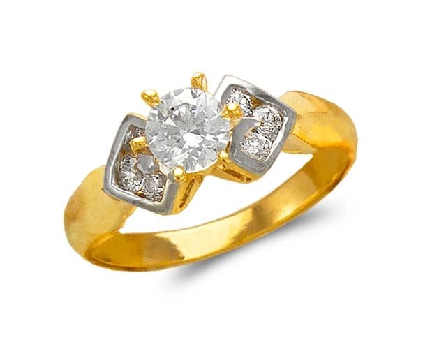 NEW 14K TWO TONE GOLD LADIES FASHION SOLITAIRE RING: NEW 14K TWO TONE GOLD LADIES FASHION SOLITAIRE RING LADIES FASHION SOLITAIRE RING NEW 14K TWO TONE GOLD Apx. WIDTH: 7mm Apx. WEIGHT: 3.6g