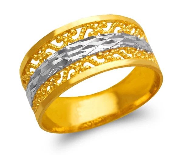 NEW 14K TWO TONE GOLD LADIES FILIGREE RING: NEW 14K TWO TONE GOLD LADIES FILIGREE RING LADIES FILIGREE RING NEW 14K TWO TONE GOLD Apx. WIDTH: 10mm Apx. WEIGHT: 3.6g