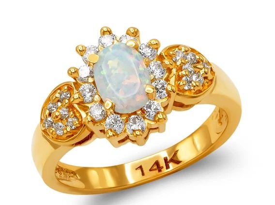 NEW 14K TWO TONE GOLD LADIES OPAL RING (1 of 1)