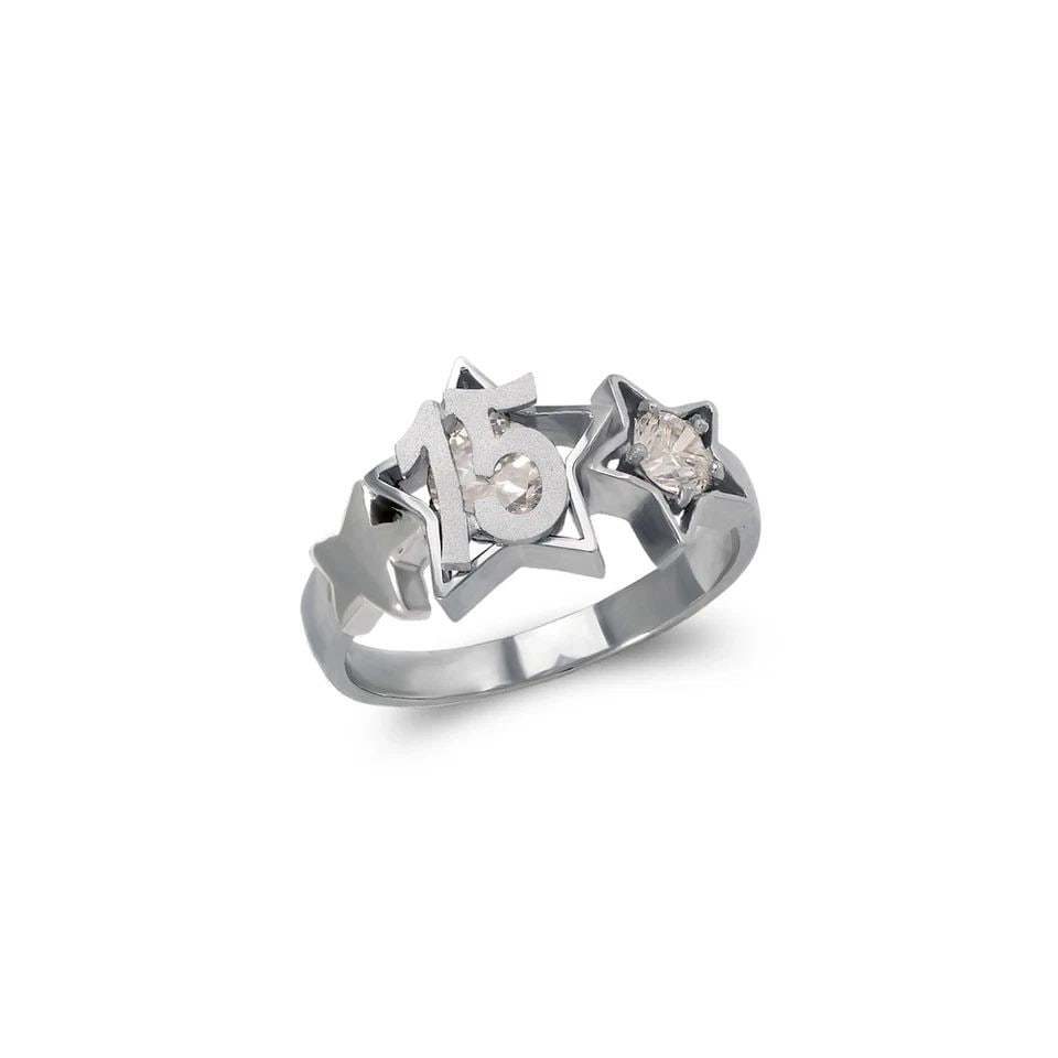 NEW 14K WHITE GOLD 15 ANOS STAR RING (1 of 1)