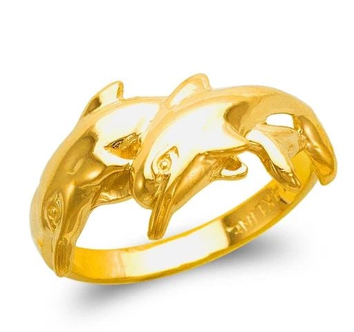 NEW 14K YELLOW GOLD LADIES DOUBLE DOLPHIN DESIGN RING (1 of 2)