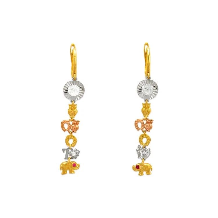 NEW 14K TRICOLOR GOLD FANCY GOODLUCK DROP EARRINGS (1 of 2)