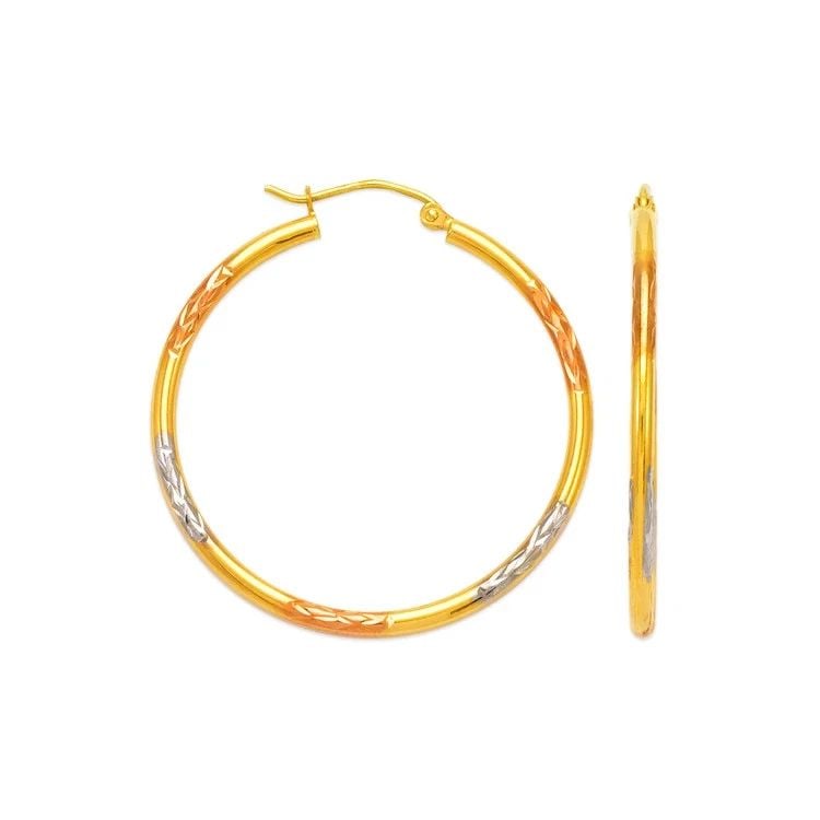 NEW 14K TRICOLOR GOLD 2MM ROUND TUBE HOOP EARRINGS: NEW 14K TRICOLOR GOLD 2MM ROUND TUBE HOOP EARRINGS 2MM ROUND TUBE HOOP EARRINGS NEW 14K TRICOLOR GOLD Width: Approx. 2mm Apx WEIGHT: 0.8g