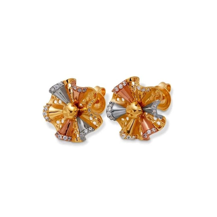 NEW 14K TRICOLOR GOLD FANCY FLOWER STUD EARRINGS (1 of 2)