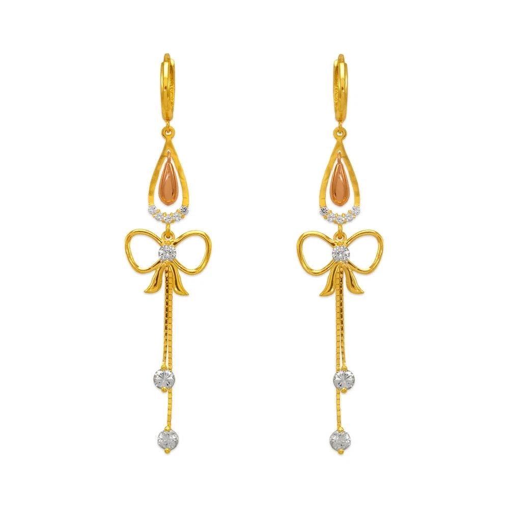 NEW 14K TWO TONE GOLD FANCY RIBBON DROP EARRINGS (1 of 2)