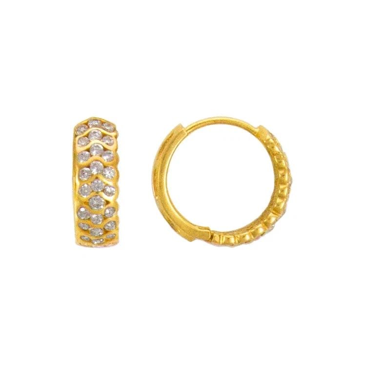 NEW 14K YELLOW GOLD 17MM FANCY HUGGIE EARRINGS (1 of 2)