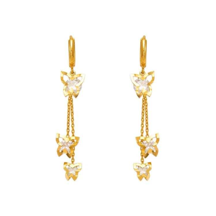 NEW 14K YELLOW GOLD FANCY DOUBLE BUTTERFLY EARRINGS (1 of 1)