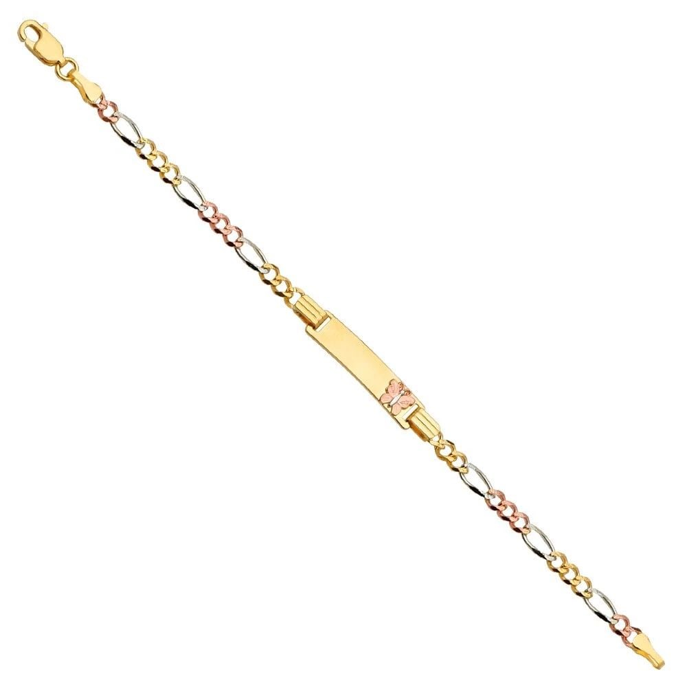 NEW 14K TRI COLOR GOLD FIGARO 3+1 080 BUTTERFLY BABY ID BRACELET (1 of 2)