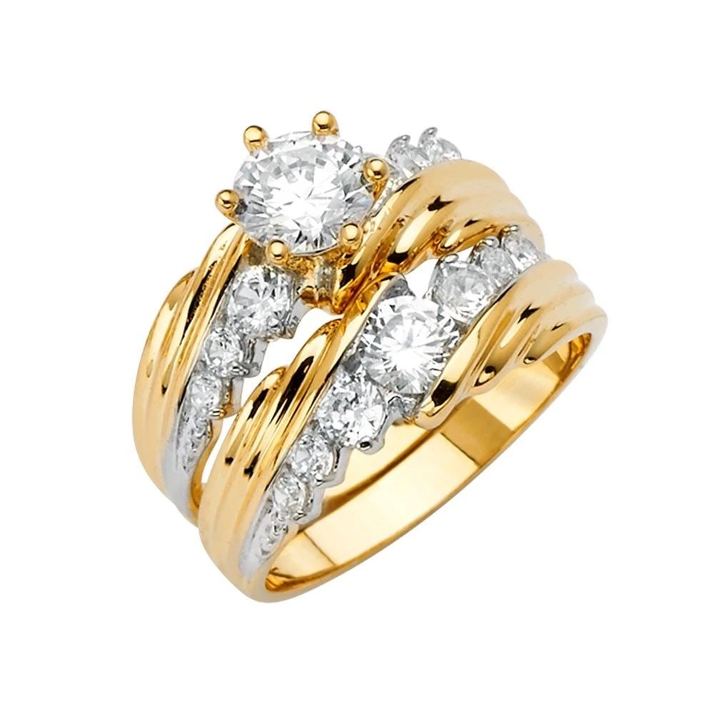 NEW 14K YELLOW GOLD ENGAGEMENT RING/TRIO SET - SIZE 10 (1 of 2)