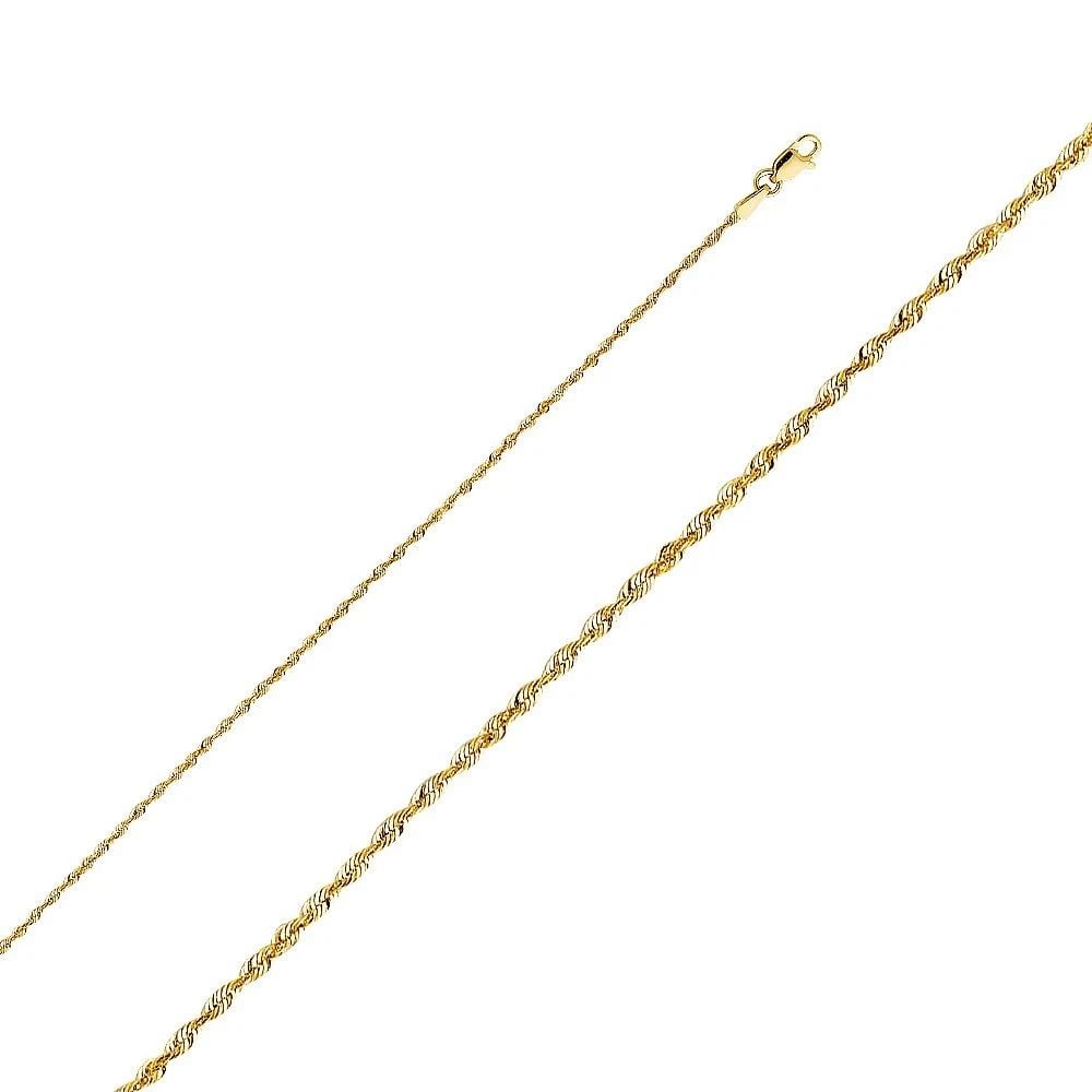 NEW 14K YELLOW GOLD 1.5MM SOLID EXTRA LIGHT DC ROPE CHAIN: 14K YELLOW GOLD 1.5MM SOLID EXTRA LIGHT DC ROPE CHAIN 1.5MM SOLID EXTRA LIGHT DC ROPE CHAIN NEW 14K YELLOW GOLD WIDTH: 1.5mm AVERAGE Apx WEIGHT: 3.5g