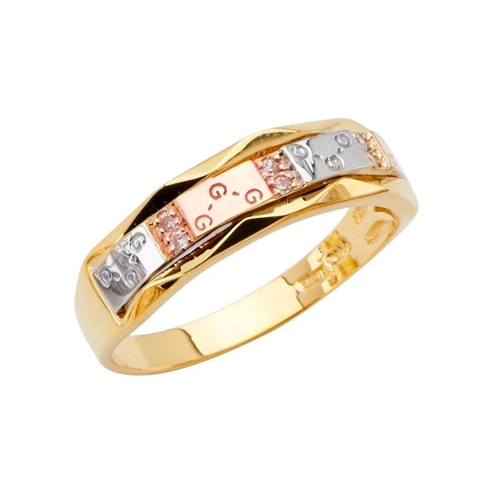 NEW 14K TRI COLOR GOLD MEN'S WEDDING BAND - SIZE 10: NEW 14K TRI COLOR GOLD MEN'S WEDDING BAND MEN'S WEDDING BAND NEW 14K TRI COLOR GOLD WIDTH : 5 mm WEIGHT : 3.5g