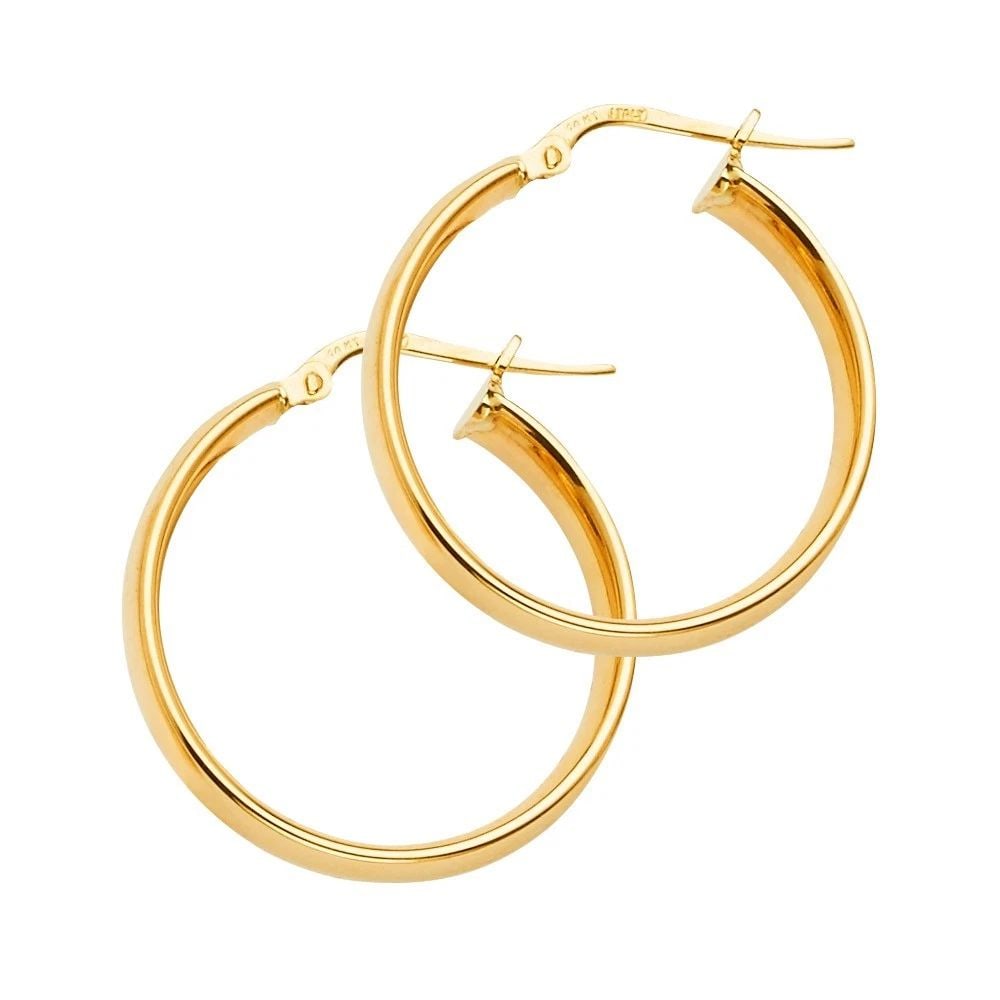 NEW 14K YELLOW GOLD BASIC HOLLOW HOOP EARRINGS (1 of 2)