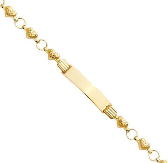 NEW 14K YELLOW GOLD HEART BRACELET WITH PLAIN ID FOR KID (1 of 1)