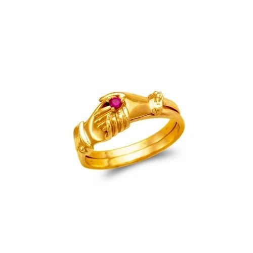 NEW 14K YELLOW GOLD LADIES HOLDING HANDS DESIGN RING (1 of 2)