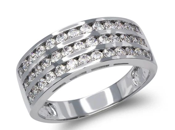 NEW 14K WHITE GOLD LADIES FANCY WHITE BAND RING (1 of 2)