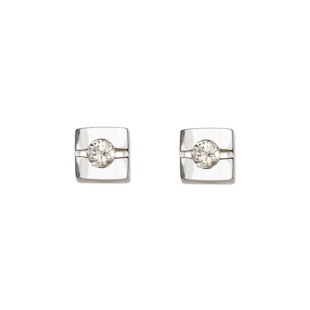 NEW 14K WHITE GOLD FANCY SQUARE STUD EARRINGS (1 of 2)