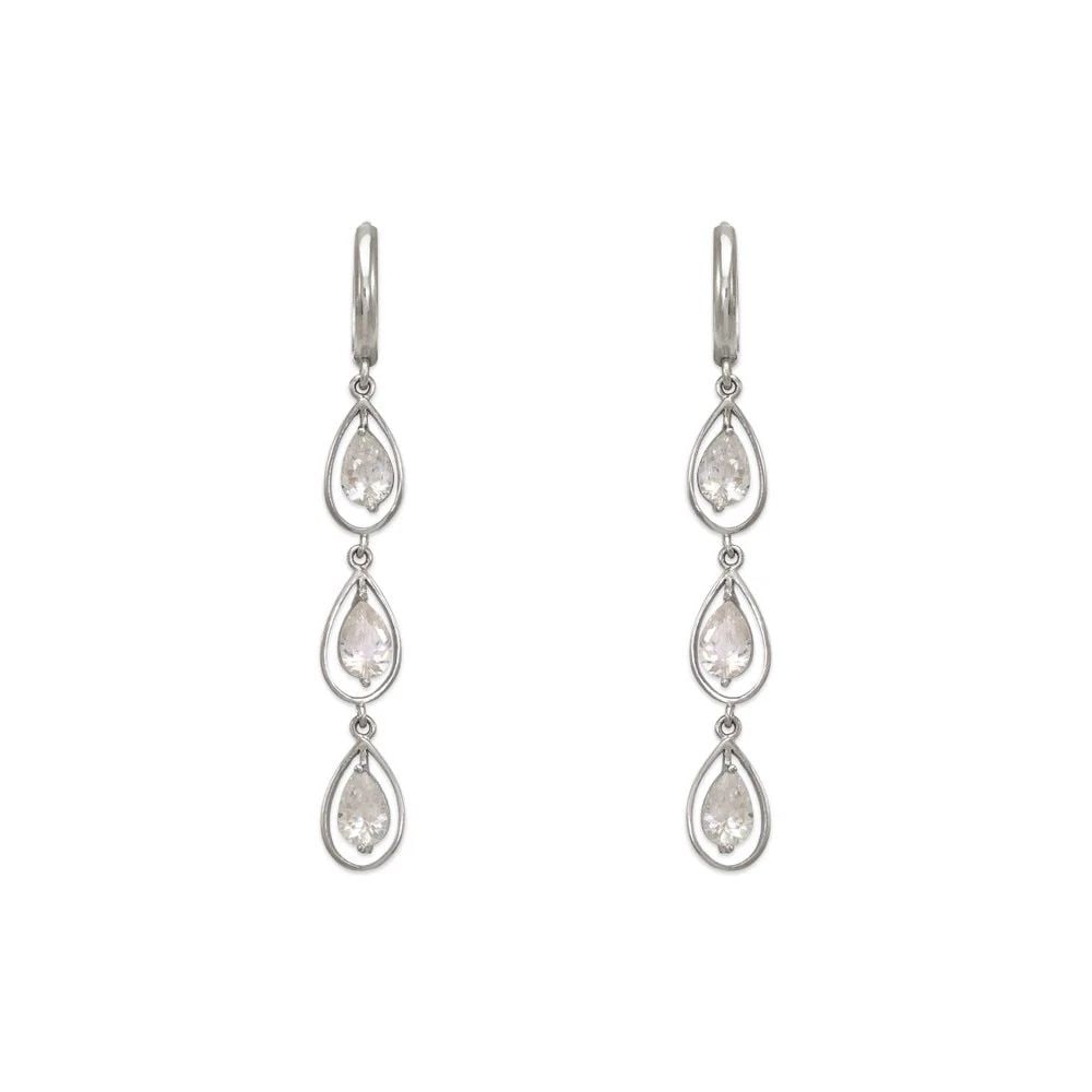 NEW 14K WHITE GOLD FANCY TRIPLE TEARDROP EARRINGS: NEW 14K WHITE GOLD FANCY TRIPLE TEARDROP EARRINGS FANCY TRIPLE TEARDROP EARRINGS NEW 14K WHITE GOLD Width: Approx. 12x48mm Apx WEIGHT: 3.5g
