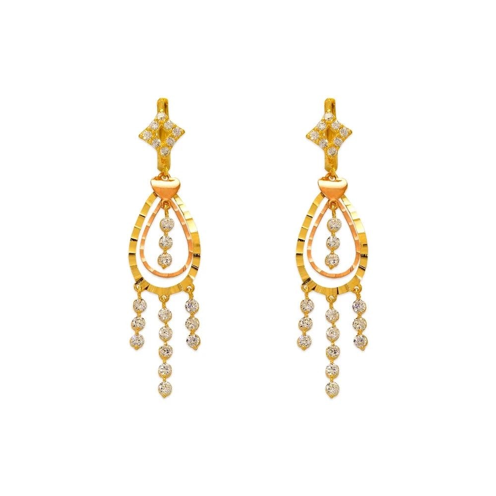 NEW 14K TWO TONE GOLD FANCY TEAR DANGLING EARRINGS (1 of 2)