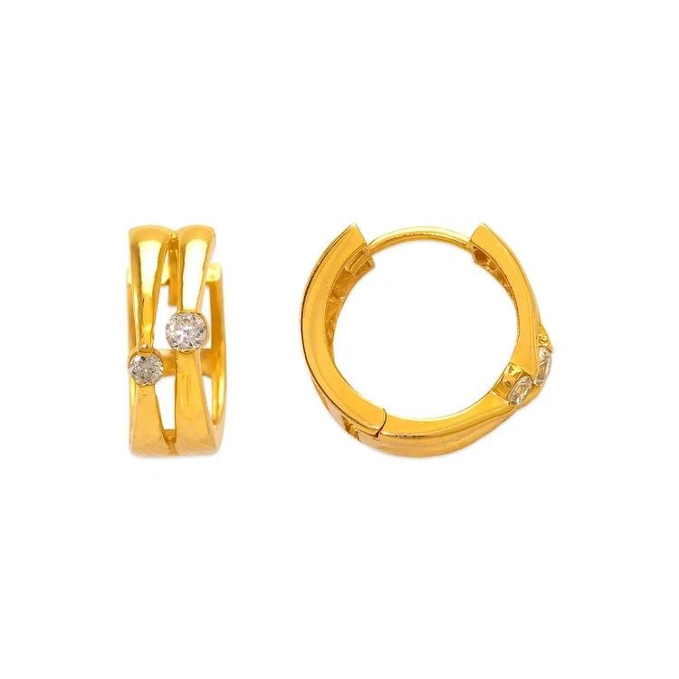 NEW 14K YELLOW GOLD 16MM FANCY HUGGIE EARRINGS (1 of 2)