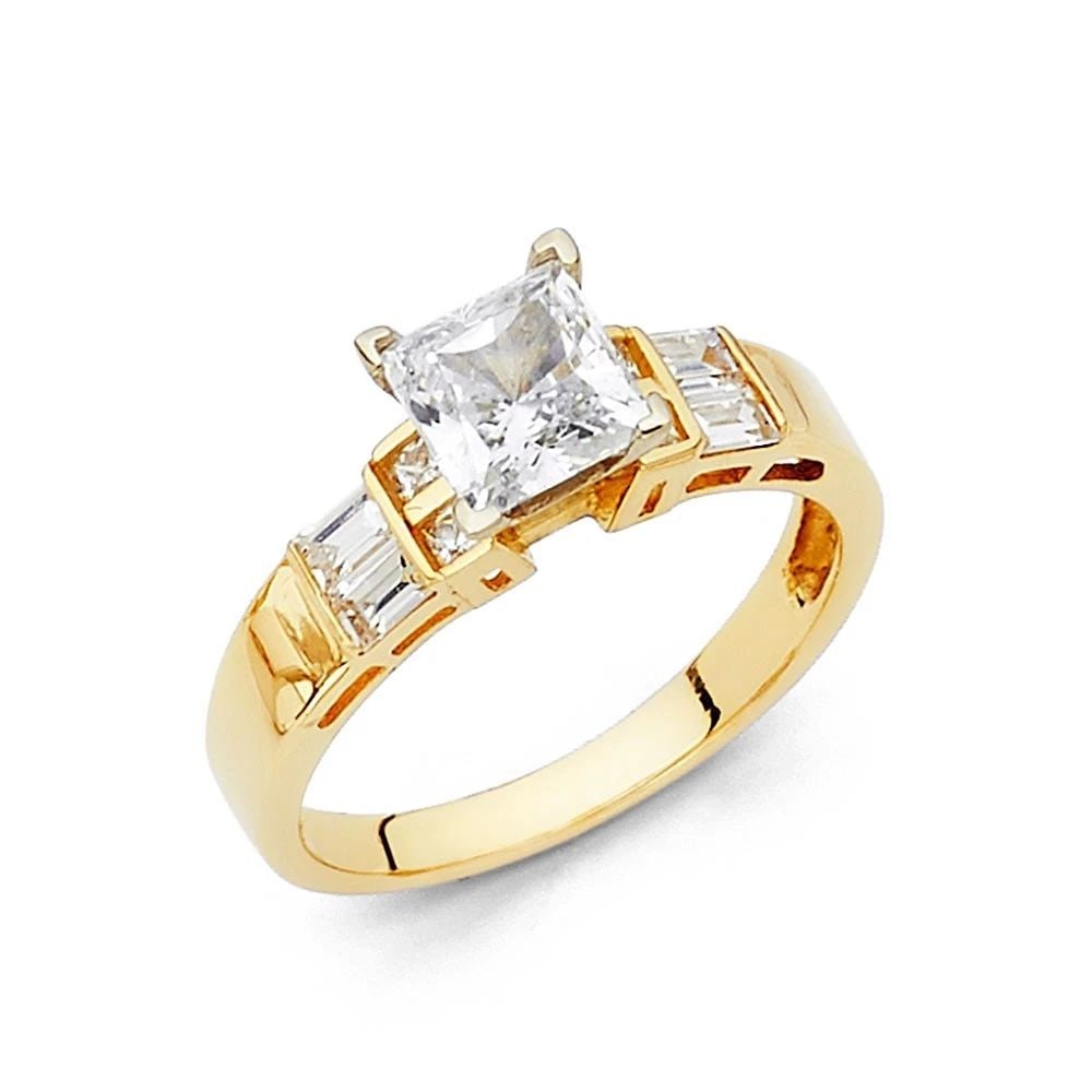 NEW 14K YELLOW GOLD PRINCESS ENGAGEMENT RING WITH PRINCESS BAGUETTE SIDE - SI (1 of 2)
