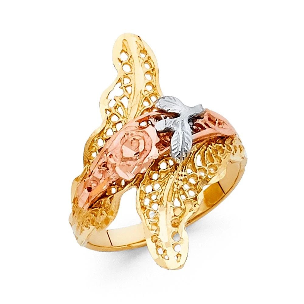 NEW 14K TRI COLOR GOLD FANCY FLOWER RING - SIZE 7 (1 of 2)
