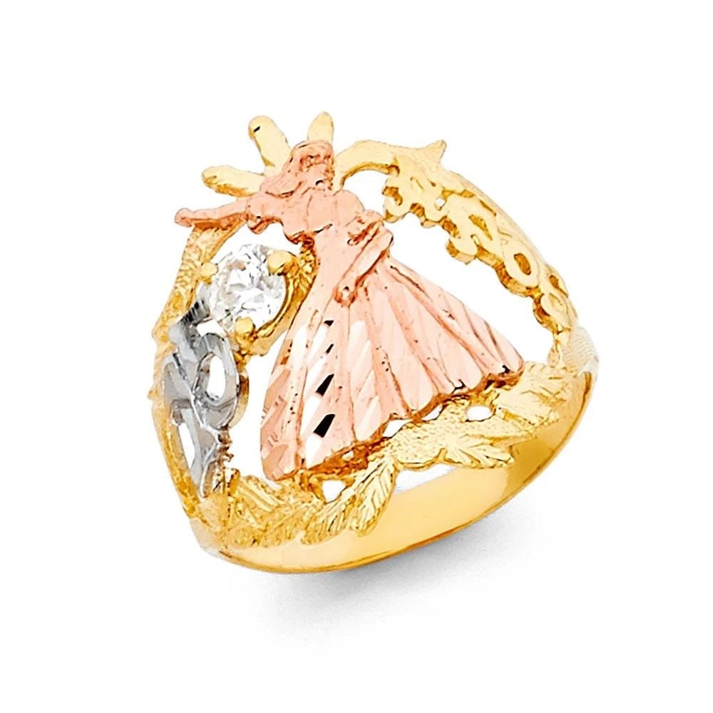 NEW 14K TRI COLOR GOLD 15 YEARS RING - SIZE 7: NEW 14K TRI COLOR GOLD 15 YEARS RING 15 YEARS RING NEW 14K TRI COLOR GOLD WIDTH: 18 mm Apx. WEIGHT: 3.5g