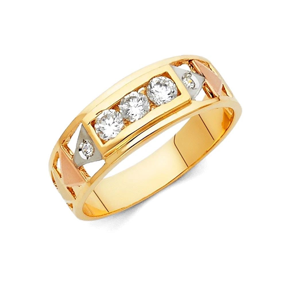 NEW 14K TRI COLOR GOLD MEN'S WEDDING BAND SIZE-10: NEW 14K TRI COLOR GOLD MEN'S WEDDING BAND MEN'S WEDDING BAND NEW 14K TRI COLOR GOLD WIDTH: 6 mm Apx. WEIGHT: 3.4g