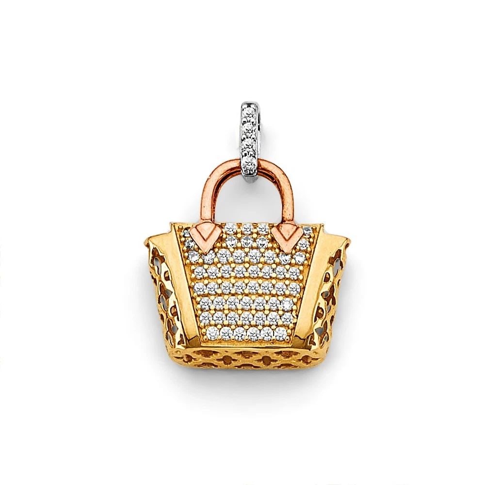 NEW 14K TRI COLOR GOLD PURSE CHARM: NEW 14K TRI COLOR GOLD PURSE CHARM PURSE CHARM NEW 14K TRI COLOR GOLD Height : 20 mm Width : 15 mm Apx. WEIGHT : 2.6g