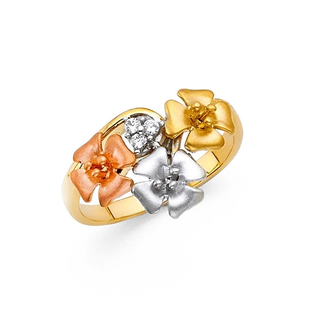NEW 14K TRI COLOR GOLD FANCY FLOWER RING - SIZE 7: NEW 14K TRI COLOR GOLD FANCY FLOWER RING FANCY FLOWER RING NEW 14K TRI COLOR GOLD WIDTH : 12 mm WEIGHT : 3.4g