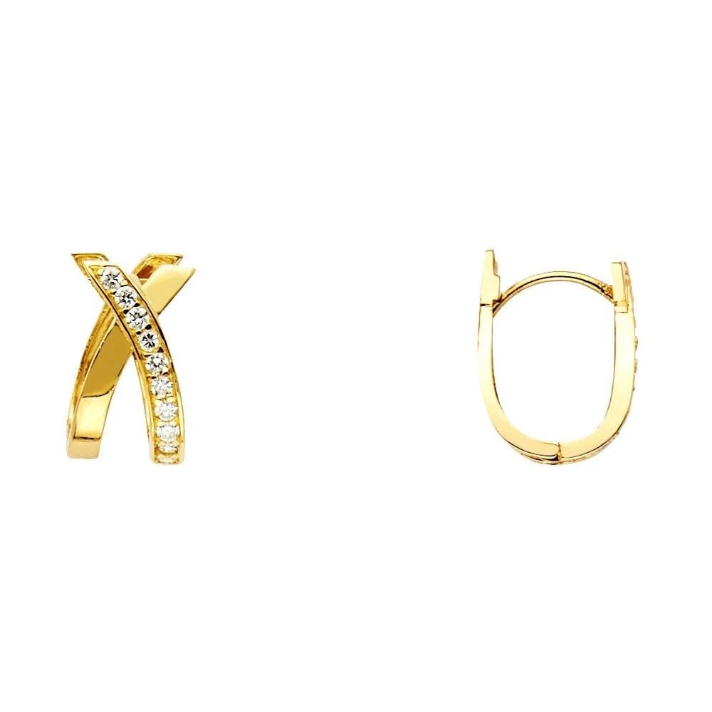 NEW 14K YELLOW GOLD X DESIGN ROUND U SHAPE EARRINGS (8X15MM) (1 of 2)