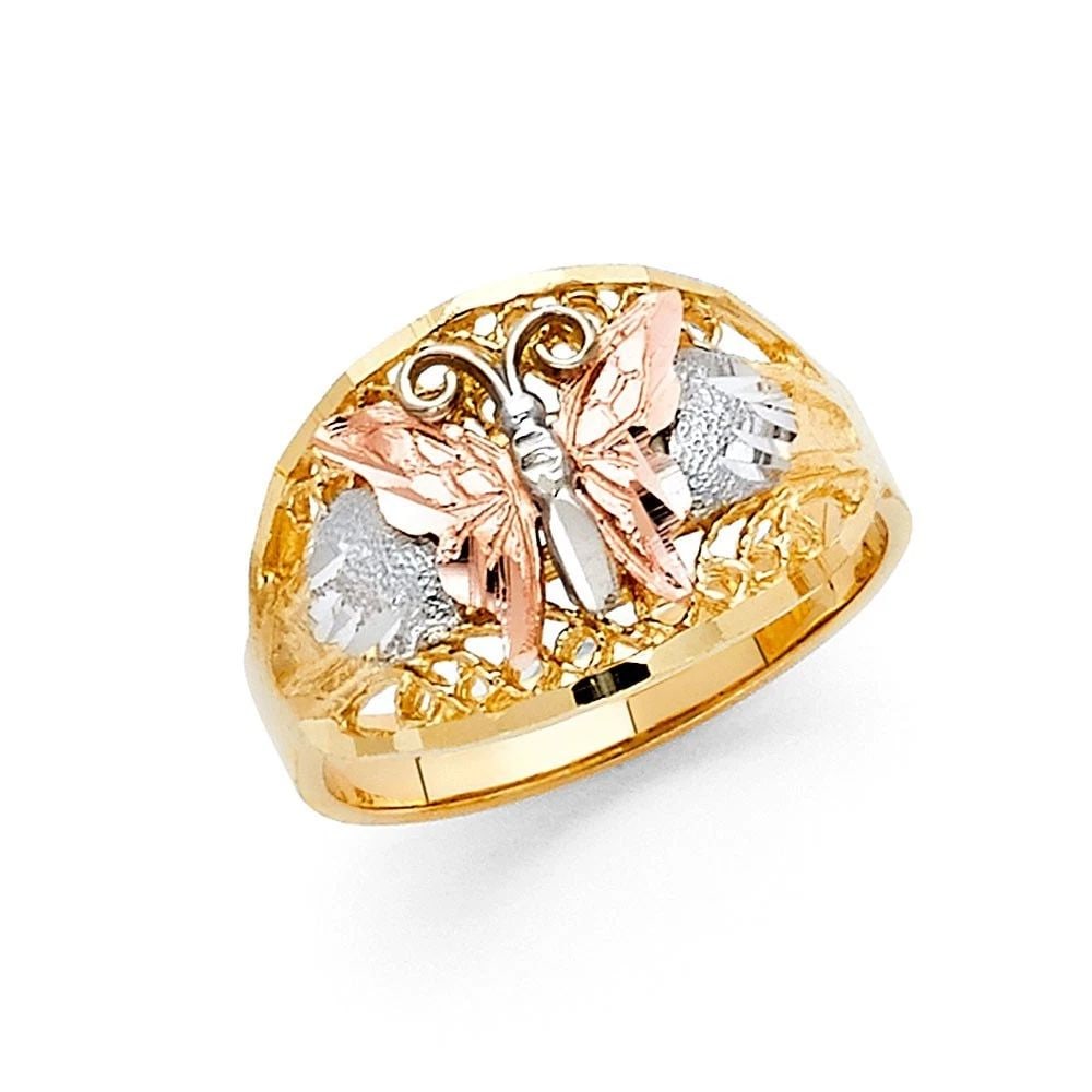 NEW 14K TRI COLOR GOLD FANCY BUTTERFLY RING - SIZE 7: NEW 14K TRI COLOR GOLD FANCY BUTTERFLY RING FANCY BUTTERFLY RING NEW 14K TRI COLOR GOLD WIDTH : 13 mm WEIGHT : 3.4g