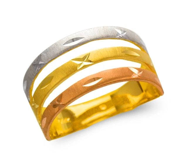 NEW 14K TRICOLOR GOLD LADIES TRICOLOR 3 LAYER BAND RING (1 of 2)