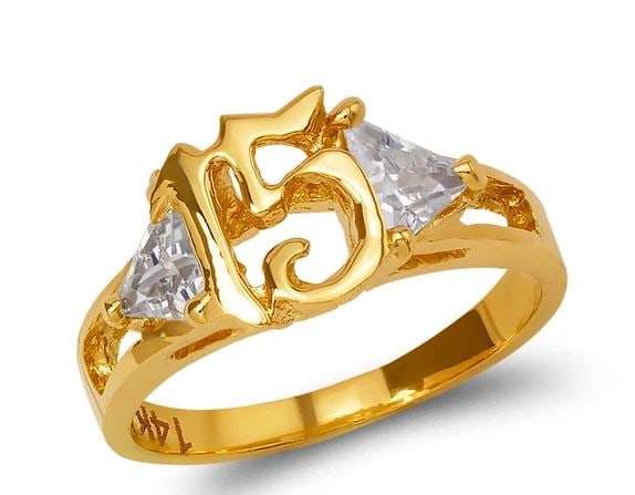 NEW 14K YELLOW GOLD LADIES 15 ANOS RING: NEW 14K YELLOW GOLD LADIES 15 ANOS RING LADIES 15 ANOS RING NEW 14K YELLOW GOLD Apx. WIDTH: 9mm Apx. WEIGHT: 3.4g