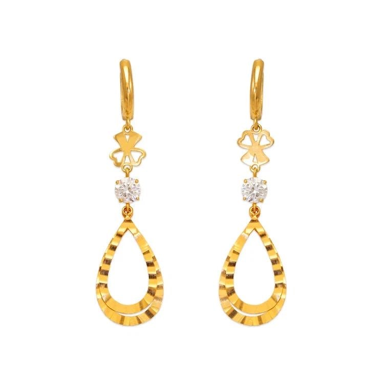 NEW 14K YELLOW GOLD FANCY DOUBLE TEARDROP EARRINGS (1 of 2)