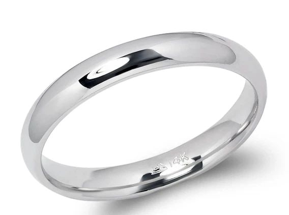 NEW 14K WHITE GOLD 3MM PLAIN WHITE WEDDING BAND (1 of 2)