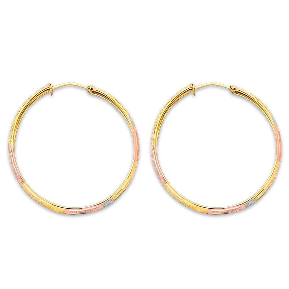 NEW 14K TRI COLOR GOLD DC GREEK DESIGN HOOP EARRINGS: NEW 14K TRI COLOR GOLD DC GREEK DESIGN HOOP EARRINGS DC GREEK DESIGN HOOP EARRINGS NEW 14K TRI COLOR GOLD HEIGHT - 30 mm WIDTH - 30 mm Apx WEIGHT - 2.5 g