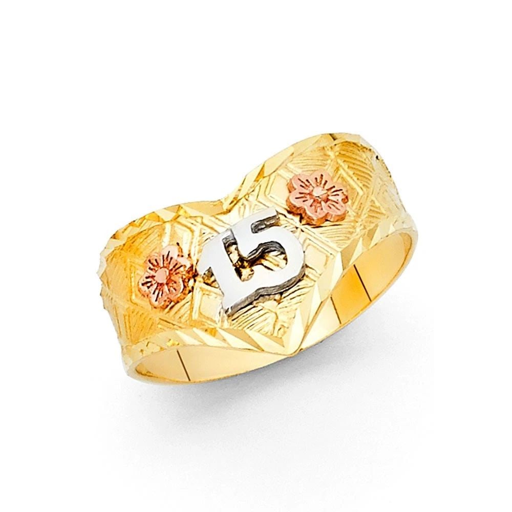 NEW 14K TRI COLOR GOLD 15 YEARS RING - SIZE 7: NEW 14K TRI COLOR GOLD 15 YEARS RING 15 YEARS RING NEW 14K TRI COLOR GOLD WIDTH : 12 mm WEIGHT : 3.3g