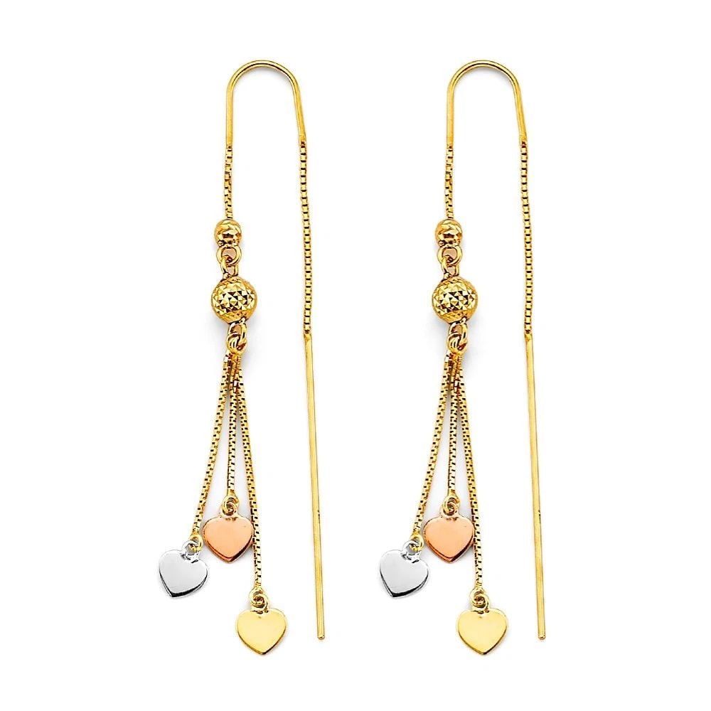 NEW 14K TRI COLOR GOLD HEART DC GRADUATED HOOP EARRINGS: NEW 14K TRI COLOR GOLD HEART DC GRADUATED HOOP EARRINGS HEART DC GRADUATED HOOP EARRINGS NEW 14K TRI COLOR GOLD HEIGHT - 15 mm WIDTH - 15 mm Apx WEIGHT - 2.5 g