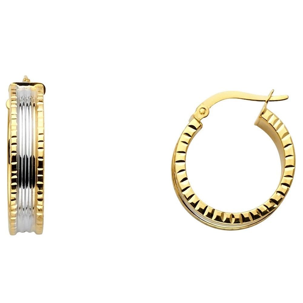 NEW 14K TWO TONE GOLD HOLLOW HOOP EARRINGS (20MM): NEW 14K TWO TONE GOLD HOLLOW HOOP EARRINGS (20MM) HOLLOW HOOP EARRINGS (20MM) NEW 14K TWO TONE GOLD Height : 20 mm Width : 20 mm Weight : 2.5g