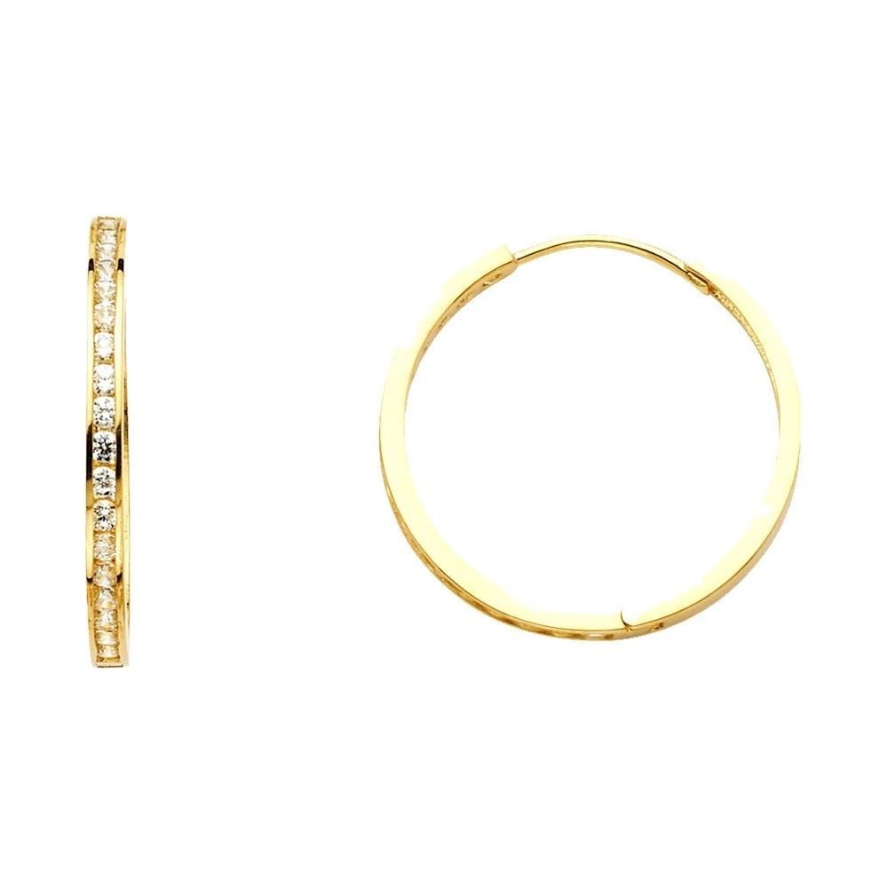 NEW 14K YELLOW GOLD CHANNEL ROUND HUGGIES EARRINGS (22MM) (1 of 2)