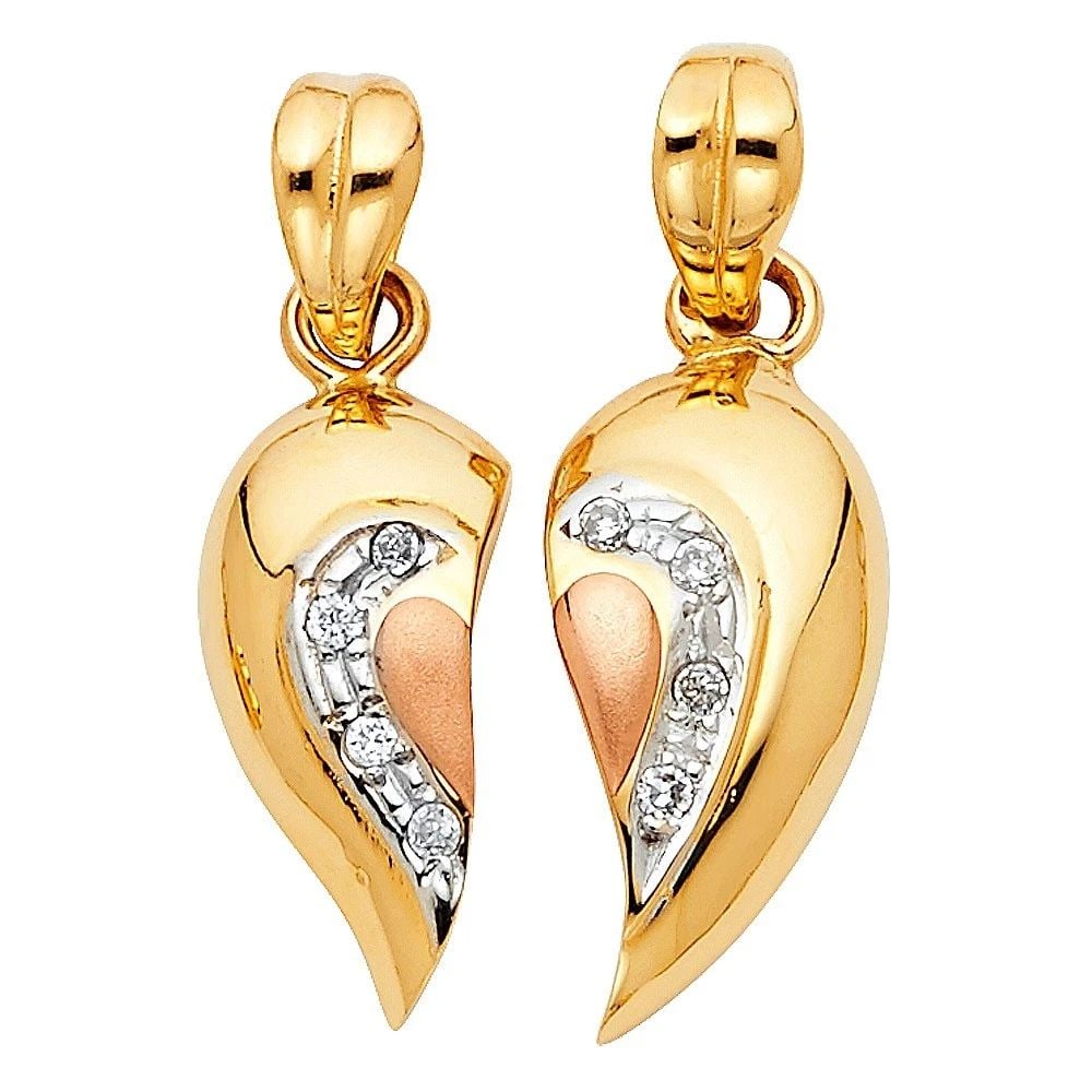 NEW 14K TWO TONE GOLD HEART 2 PIECE PENDANT SET (1 of 2)