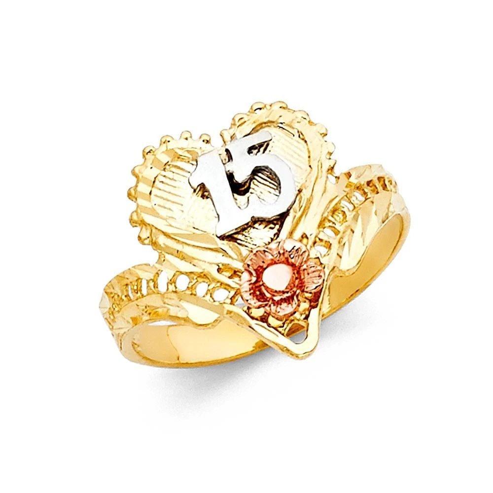 NEW 14K TRI COLOR GOLD 15 YEARS RING - SIZE 7 (1 of 2)