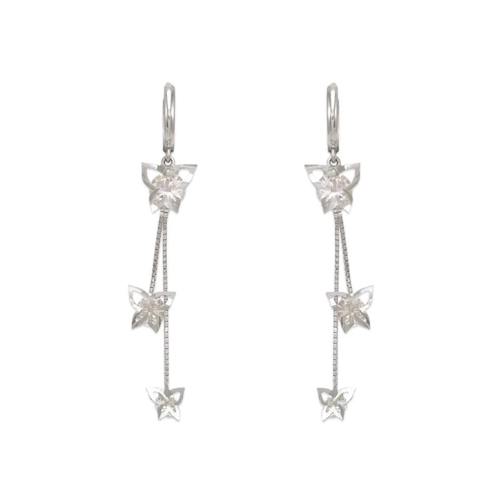 NEW 14K WHITE GOLD FANCY DOUBLE BUTTERFLY EARRINGS (1 of 2)