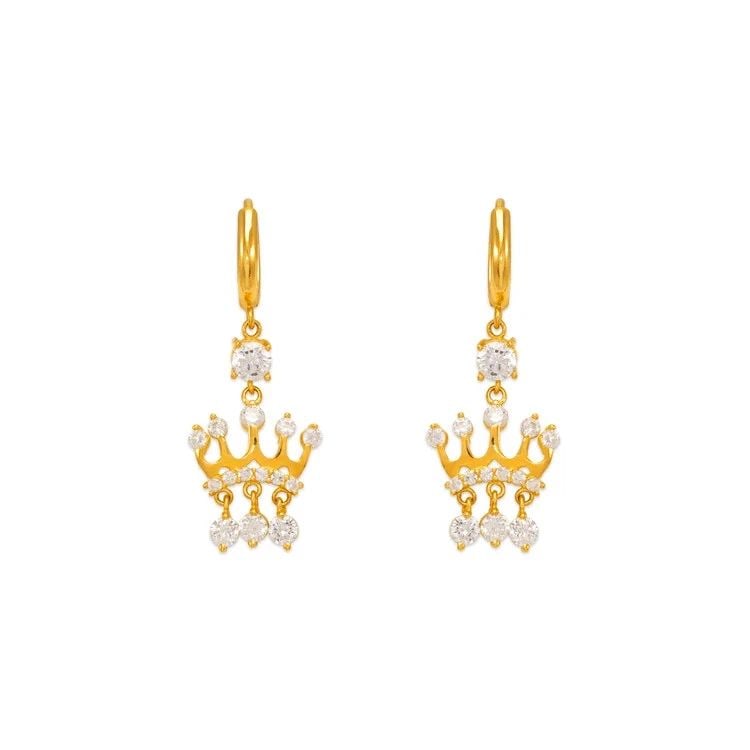 NEW 14K YELLOW GOLD FANCY CROWN EARRINGS (1 of 1)