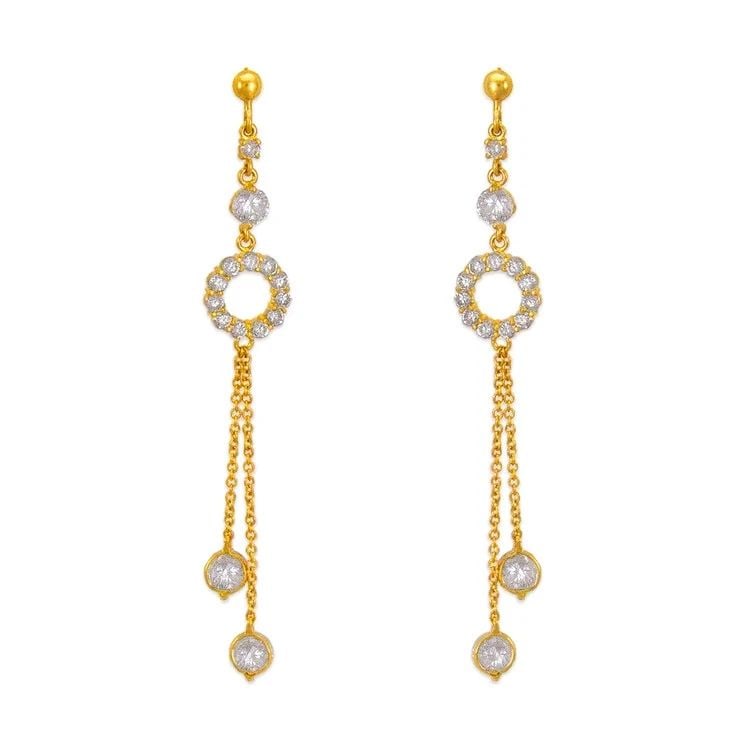 NEW 14K YELLOW GOLD FANCY CIRCLE DANGLING EARRINGS: NEW 14K YELLOW GOLD FANCY CIRCLE DANGLING EARRINGS FANCY CIRCLE DANGLING EARRINGS NEW 14K YELLOW GOLD Width: Approx. 10x68mm Apx WEIGHT: 3.3g