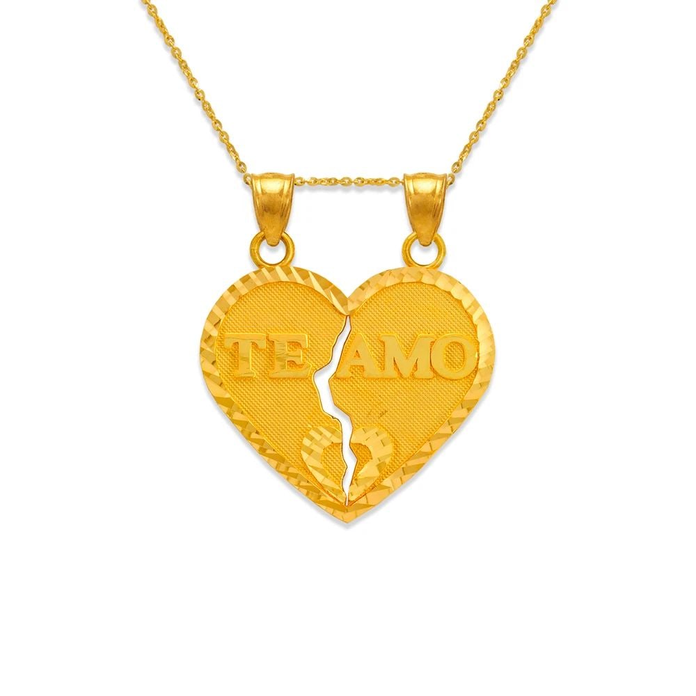 NEW 14K YELLOW GOLD 25MM TWO-PIECE TE AMO HEART PENDANT: NEW 14K YELLOW GOLD 25MM TWO-PIECE TE AMO HEART PENDANT 25MM TWO-PIECE TE AMO HEART PENDANT NEW 14K YELLOW GOLD Apx. WIDTH: 25x22mm Apx WEIGHT: 3.3g