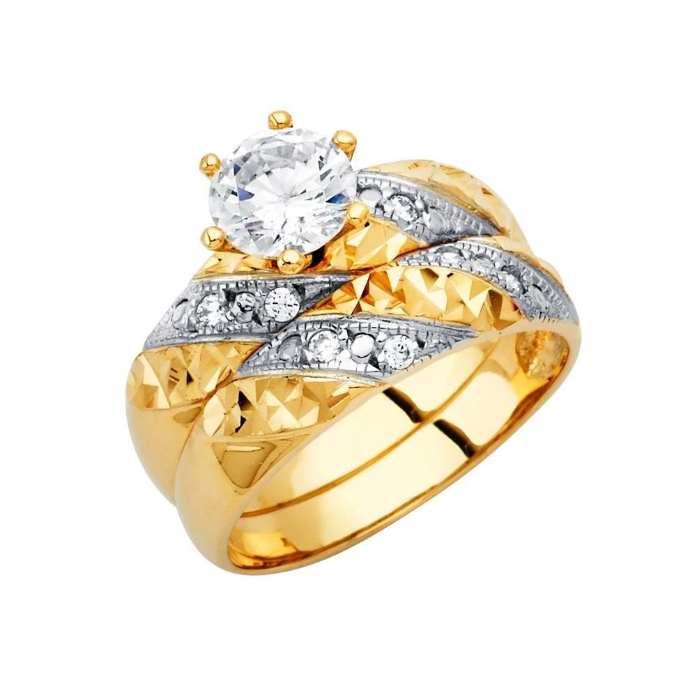 NEW 14K YELLOW GOLD ENGAGEMENT RING/TRIO SET - SIZE 7: NEW 14K YELLOW GOLD CZ ENGAGEMENT RING/TRIO SET CZ ENGAGEMENT RING/TRIO SET NEW 14K YELLOW GOLD WIDTH : WEIGHT : 3.3g